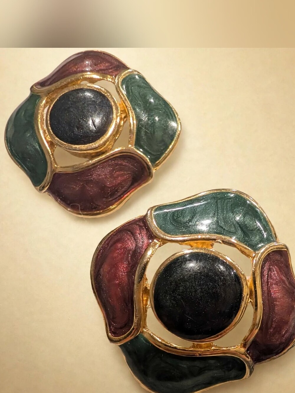 Vintage 1980s/90s gold-tone cloisonné style clip-on earrings